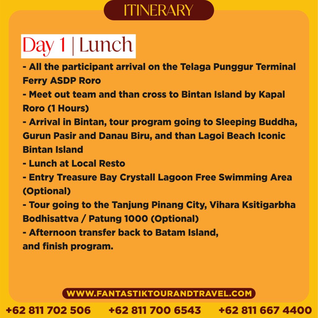 FTNT One day tour Bintan (Itinerary)